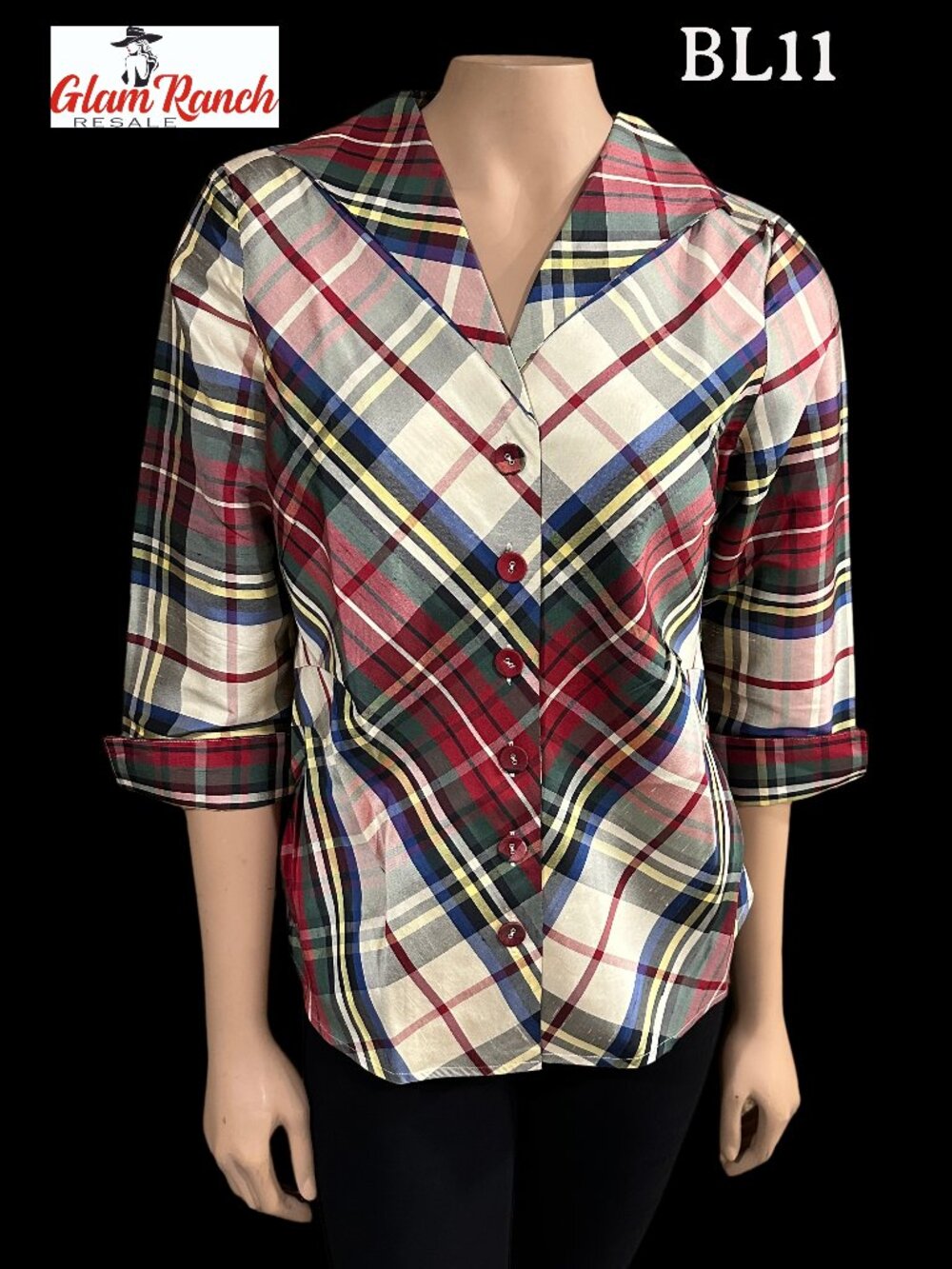 VGC Coldwater Creek Raw Silk 3/4 Sleeve Holiday Blouse Size Small